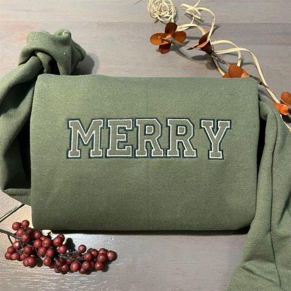 Embroidered Sweatshirts, Merry Embroidered Sweatshirt, Women’s Embroidered Sweatshirts