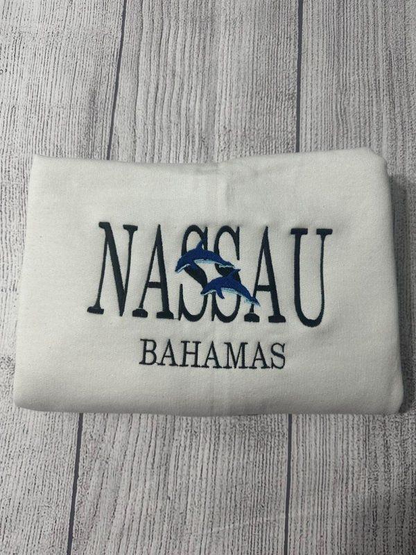 Embroidered Sweatshirts, Nassau Bahamas Embroidered Crewneck, Women’s Embroidered Sweatshirts