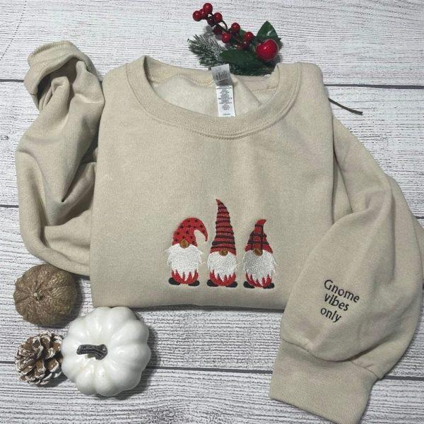 Embroidered Sweatshirts, New Christmas Gnomes Embroidery Sweatshirt, Women’s Embroidered Sweatshirts