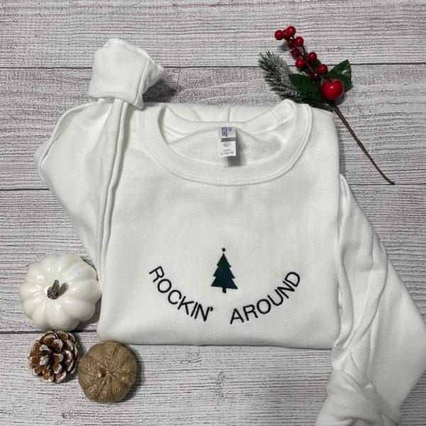 Embroidered Sweatshirts, Rockin Around Christmas Tree Embroidered Sweatshirt, Women’s Embroidered Sweatshirts