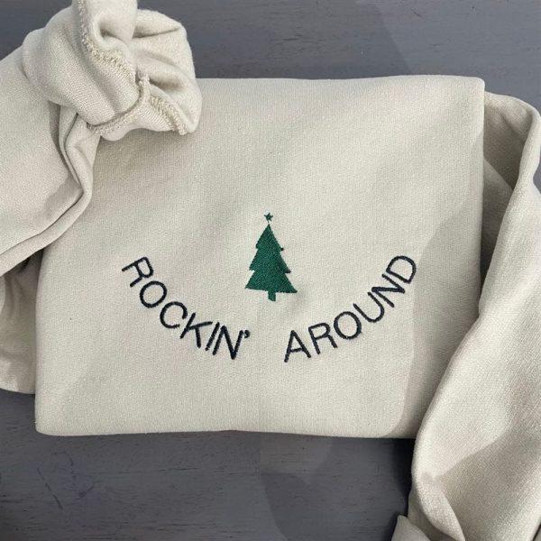 Embroidered Sweatshirts, Rockin Around Christmas Tree Embroidered Sweatshirt, Women’s Embroidered Sweatshirts