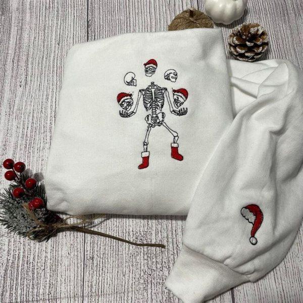 Embroidered Sweatshirts, Skeleton Christmas Embroidery Sweatshirt, Women’s Embroidered Sweatshirts