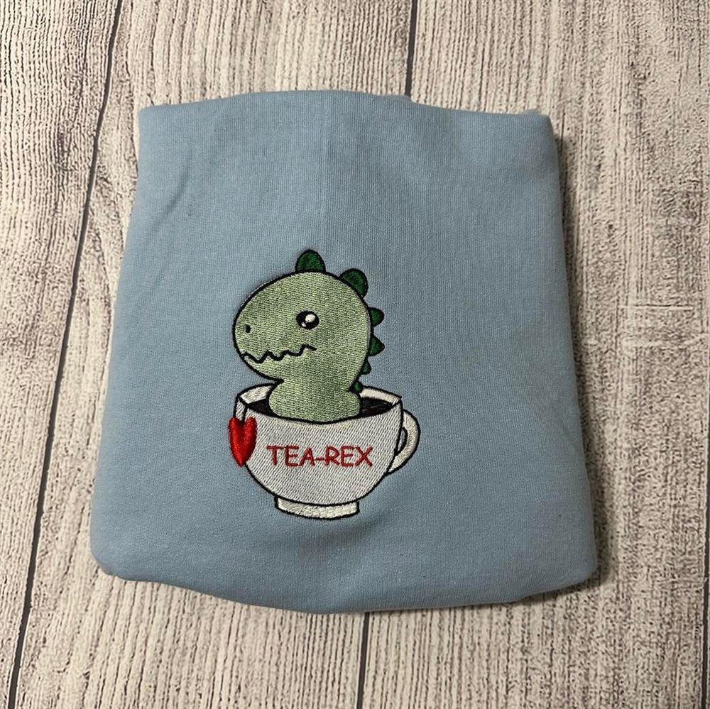 Embroidered Sweatshirts, Tea Rex Embroidered Sweatshirt, Women’s Embroidered Sweatshirts