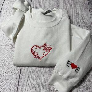 Embroidered Sweatshirts, Valentine Sweatshirt Butterfly Heart Embroidered…