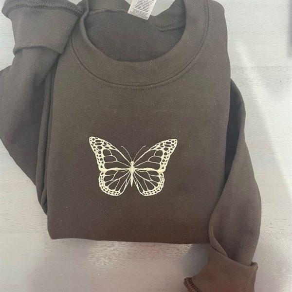 Embroidered Sweatshirts, Vintage Butterfly Custom Embroidered Sweatshirt, Women’s Embroidered Sweatshirts