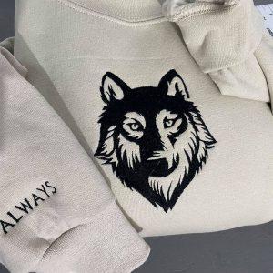 Embroidered Sweatshirts, Wolf Embroidered Sweatshirt, Women’s Embroidered…