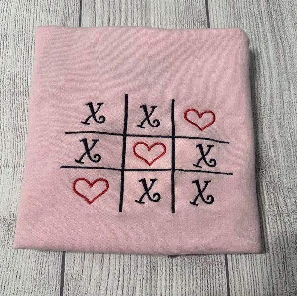 Embroidered Sweatshirts, Xoxo Tic Tac Toe Valentines Embroidered Crewneck, Women’s Embroidered Sweatshirts
