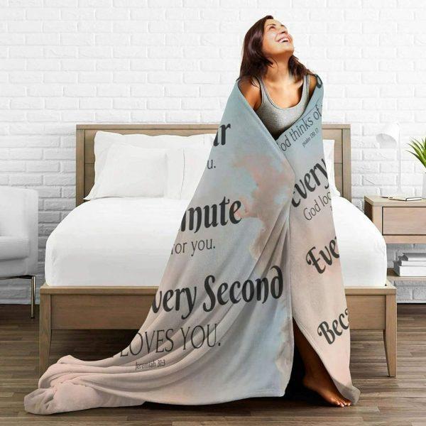 Every Hour Because Every Second he Loves You Christian Quilt Blanket, Christian Blanket Gift For Believers