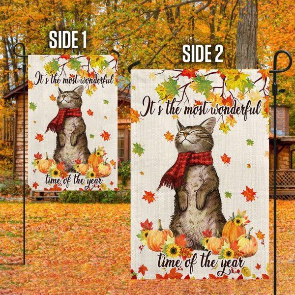 Fall Cat Welcome Flag It’s The Most Wonderful Time Of The Year Flag – Thanksgiving Flag Outdoor Decoration