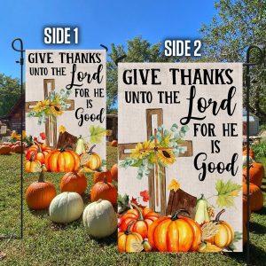 Fall Cross Sunflowers Pumpkins Give Thanks Unto The Lord For He Is Good Flag 4