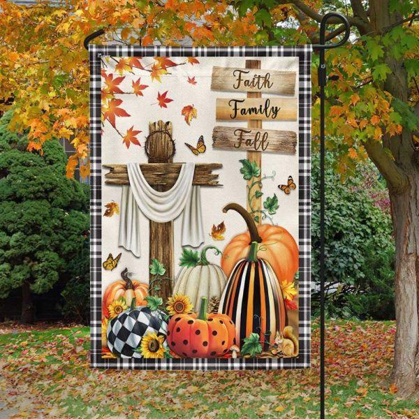 Fall Flag Faith, Family, Fall Christian Cross Pumpkins Thanksgiving Flag – Thanksgiving Flag Outdoor Decoration