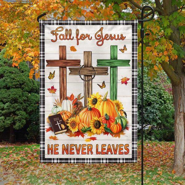 Fall For Jesus He Never Leaves Fall Thanksgiving Halloween Pumpkins Harvest Flag – Thanksgiving Flag Outdoor Decoration