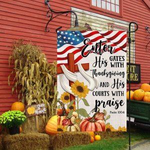 Fall Thanksgiving Flag Enter His Gates With…