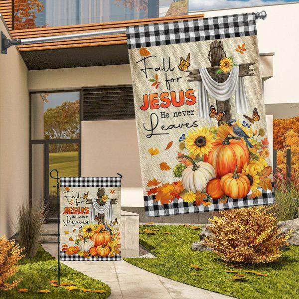 Fall Thanksgiving Flag Fall For Jesus He Never Leaves Halloween Flag – Thanksgiving Flag Outdoor Decoration