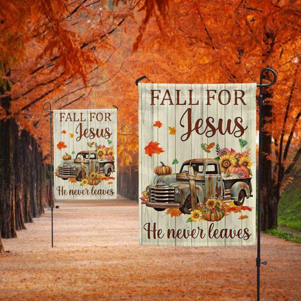 Fall Truck Pumpkins Flag Fall For Jesus He Never Leaves Halloween Thanksgiving Flag – Thanksgiving Flag Outdoor Decoration