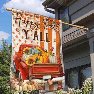 Fall Truck Thanksgiving Halloween Happy Fall Y'all Flag 1