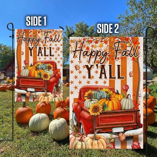 Fall Truck Thanksgiving Halloween Happy Fall Y’all Flag – Thanksgiving Flag Outdoor Decoration
