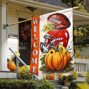 Football Fall Pumpkins Welcome Flag – Thanksgiving…