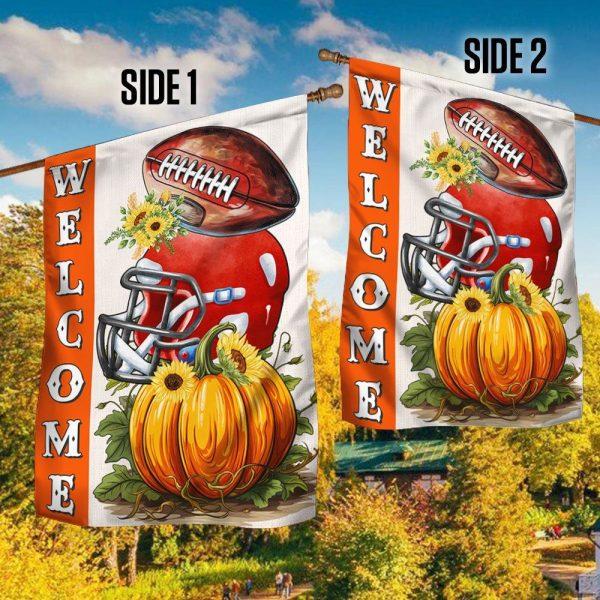 Football Fall Pumpkins Welcome Flag – Thanksgiving Flag Outdoor Decoration
