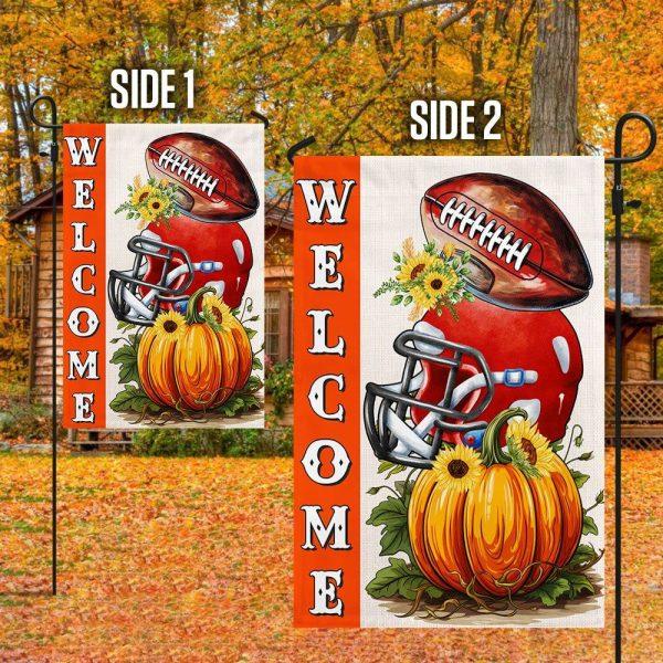 Football Fall Pumpkins Welcome Flag – Thanksgiving Flag Outdoor Decoration