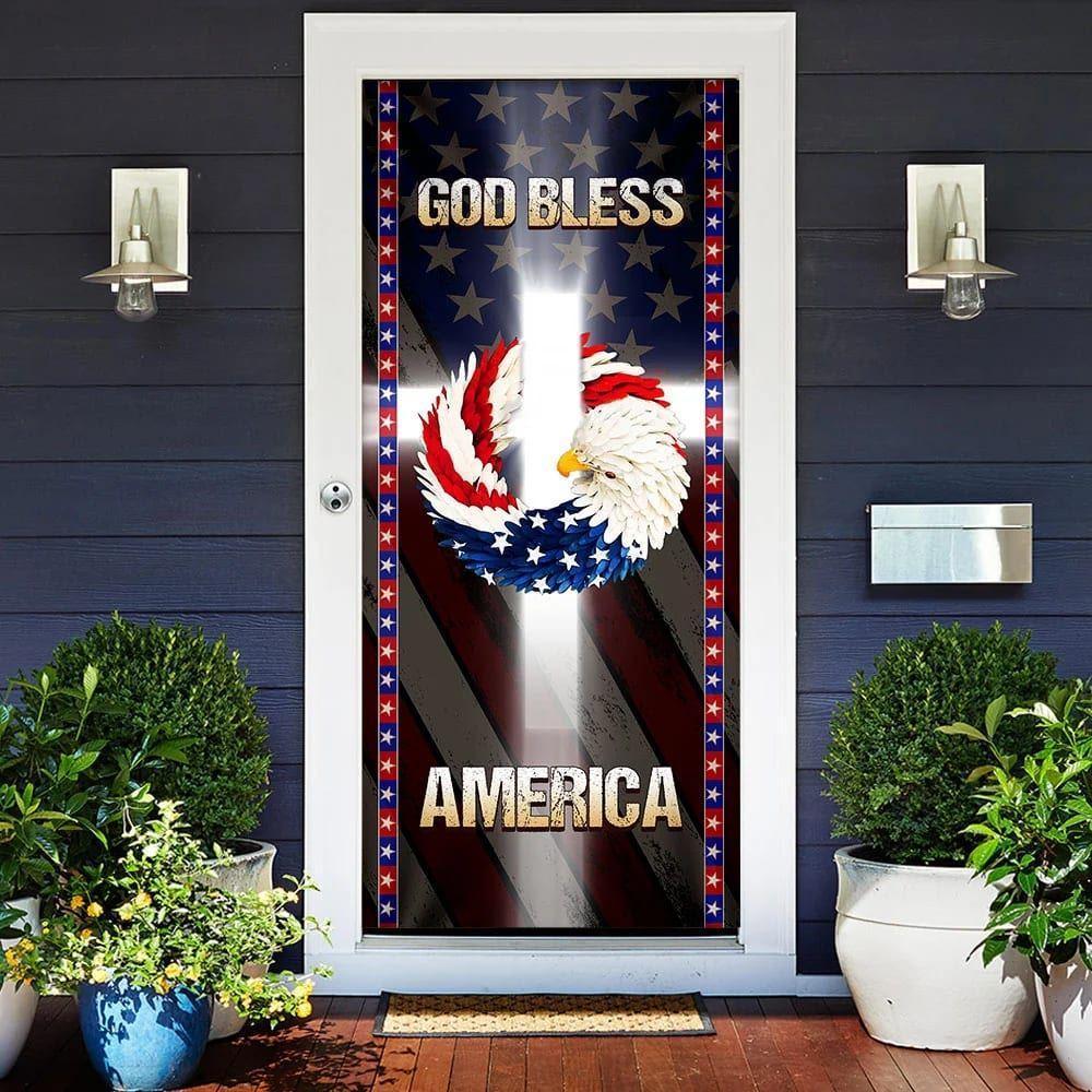 God Bless America Door Cover, Gift For Christian God Bless America Door Cover, Gift For Christian