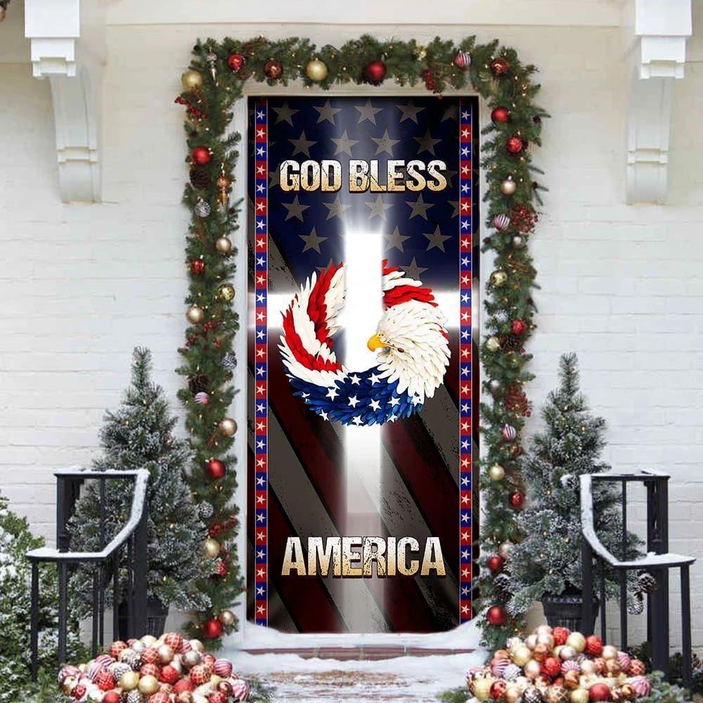 God Bless America Door Cover, Gift For Christian God Bless America Door Cover, Gift For Christian