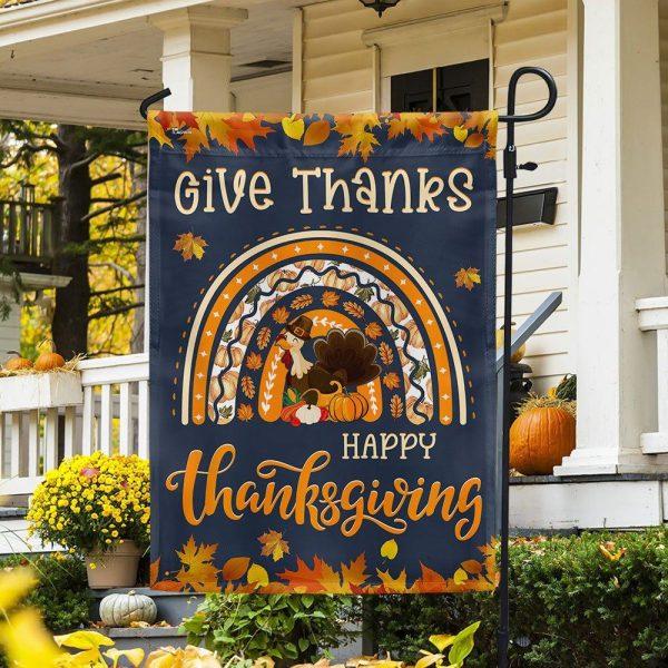 Happy Thanksgiving Rainbow Give Thanks Flag – Thanksgiving Flag Outdoor Decoration