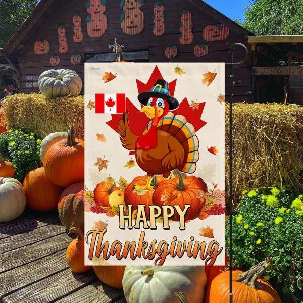 Happy Thanksgiving, Turkey Pumpkin Harvest Canada Flag – Flag Outdoor Decoration