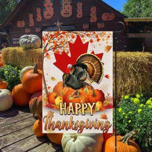 Happy Thanksgiving, Turkey Pumpkin Harvest Canada Flag 3