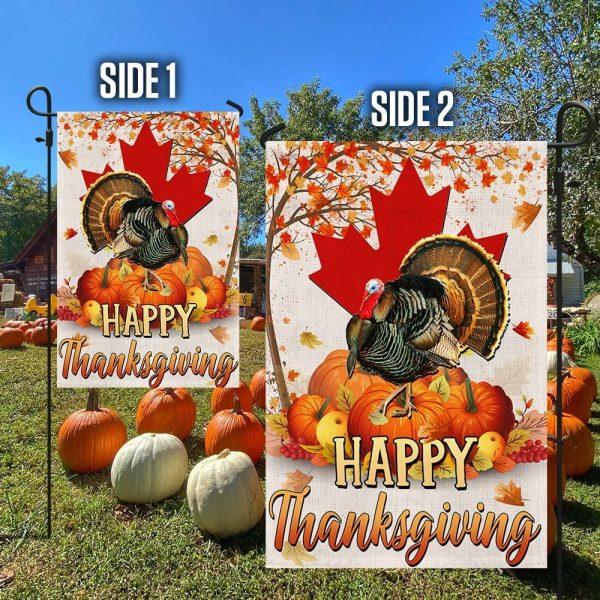Happy Thanksgiving, Turkey Pumpkin Harvest Canada Flag – Thanksgiving Flag Outdoor Decoration