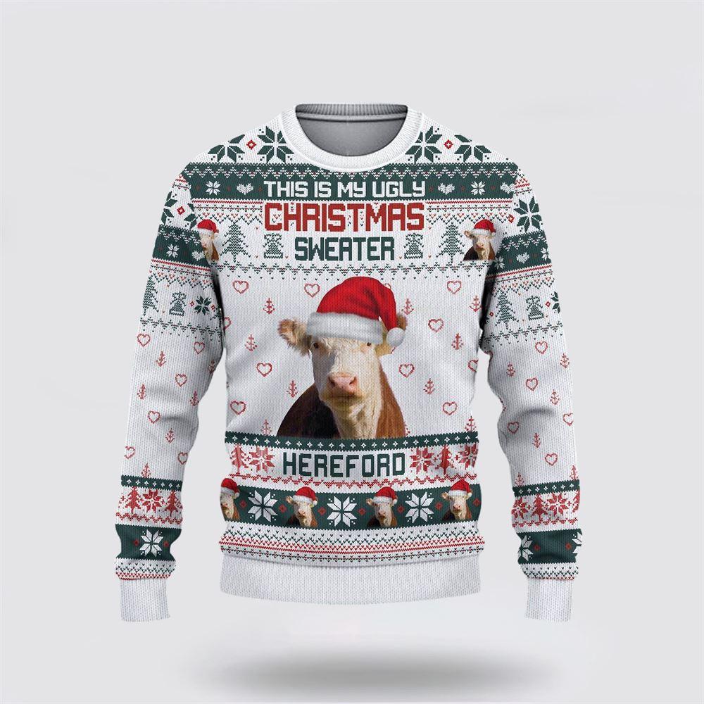 Hereford Green Merry Christmas Ugly Sweater, Gifts For Farmers