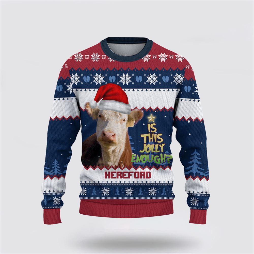 Hereford Jolly Merry Christmas Ugly Sweater, Gifts For Farmers, Rural Lovers Hereford Jolly Merry Christmas Ugly Sweater, Gifts For Farmers, Rural Lovers