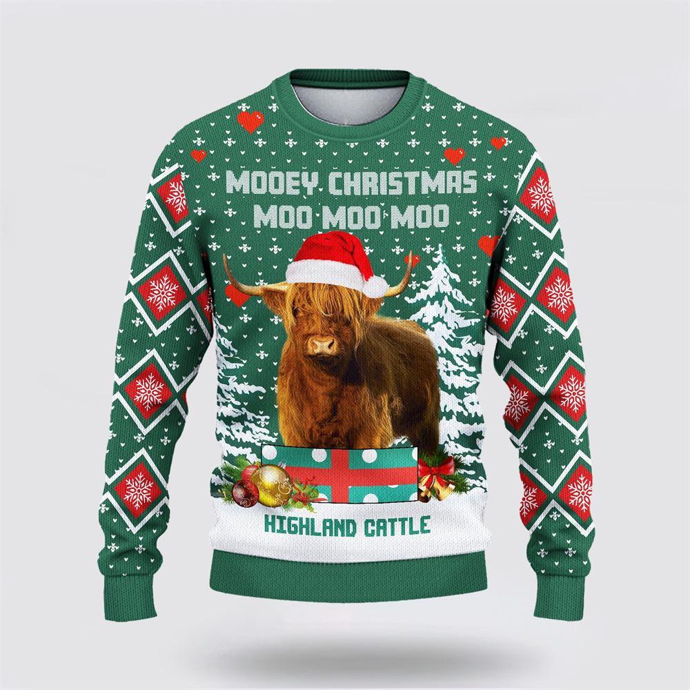 Highland Cattle Green Merry Christmas Ugly Sweater, Gifts For Farmers Highland Cattle Green Merry Christmas Ugly Sweater, Gifts For Farmers