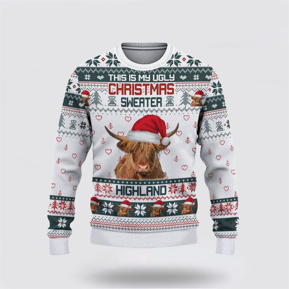 Highland Cattle Green Merry Christmas Ugly Sweater, Gifts For Farmers, Rural Lovers Highland Cattle Green Merry Christmas Ugly Sweater, Gifts For Farmers, Rural Lovers