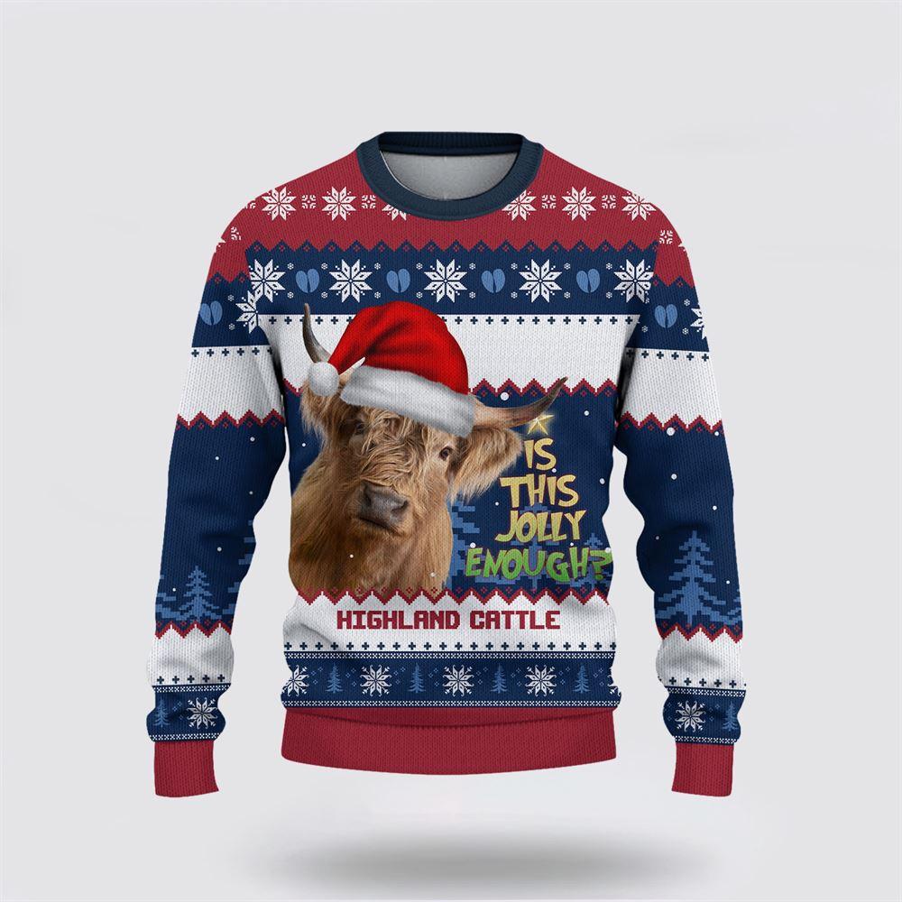 Highland Cattle Jolly Merry Christmas Ugly Sweater, Gifts For Farmers, Rural Lovers Highland Cattle Jolly Merry Christmas Ugly Sweater, Gifts For Farmers, Rural Lovers