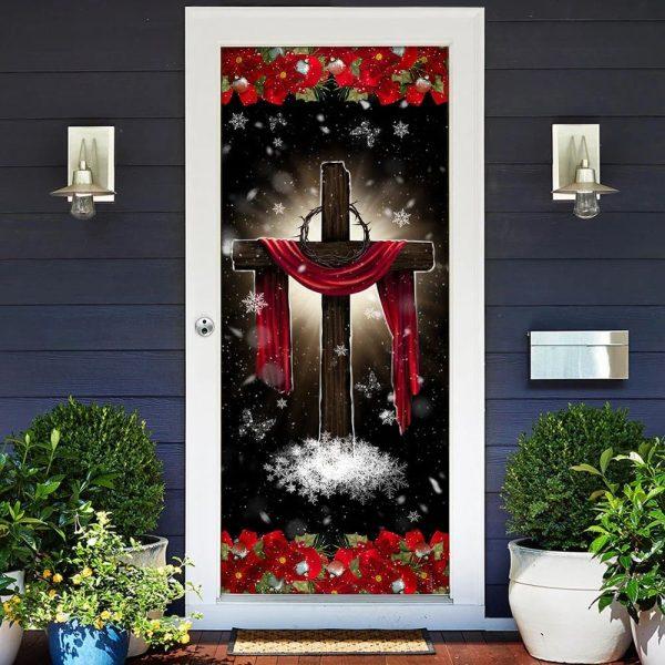 Holy Cross On Snow Door Cover, Gift For Christian
