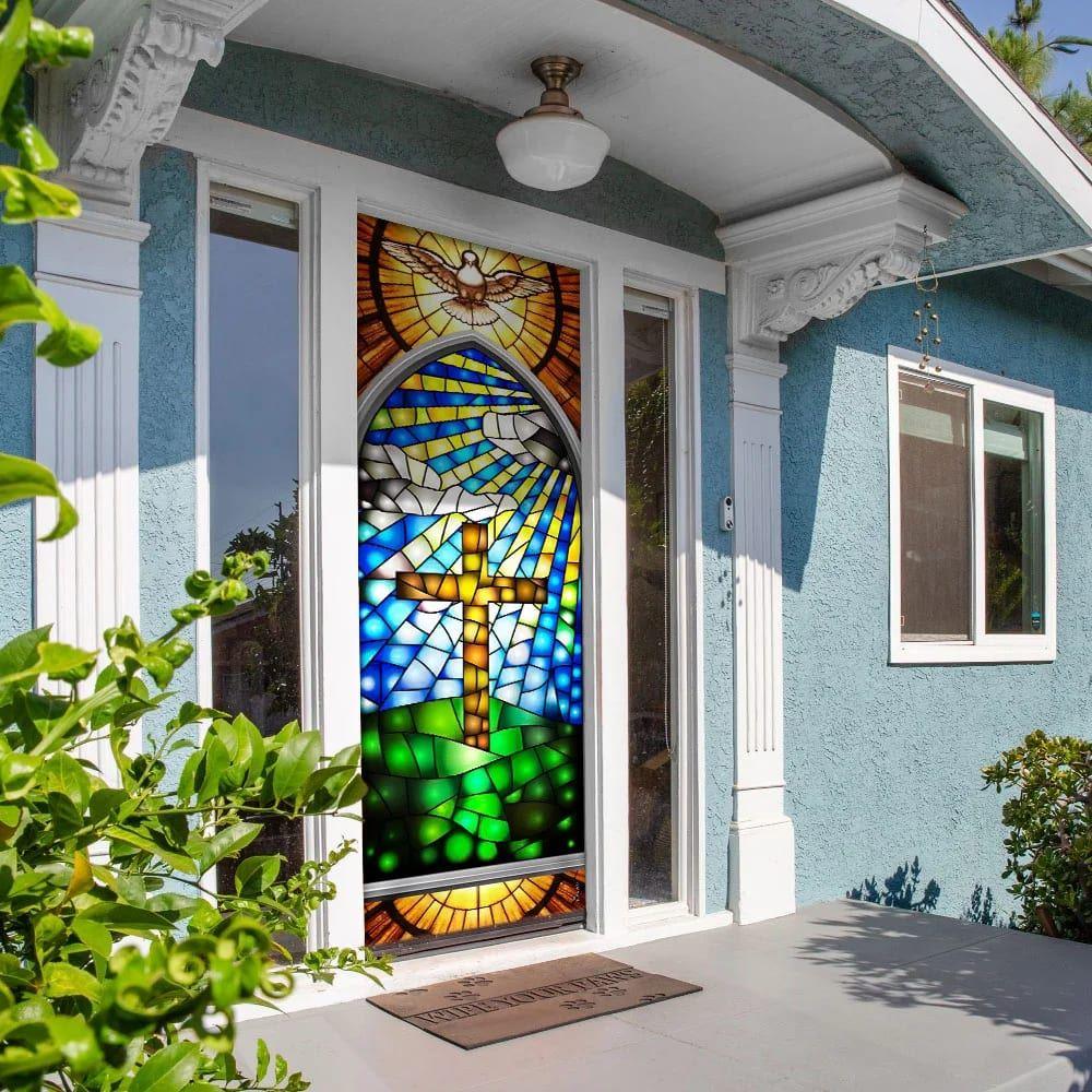 Holy Cross With Dove Door Cover, Gift For Christian