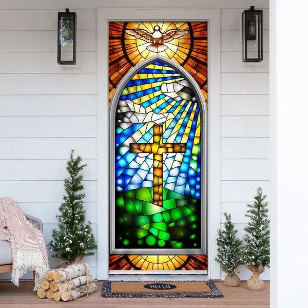 Holy Cross With Dove Door Cover, Gift For Christian