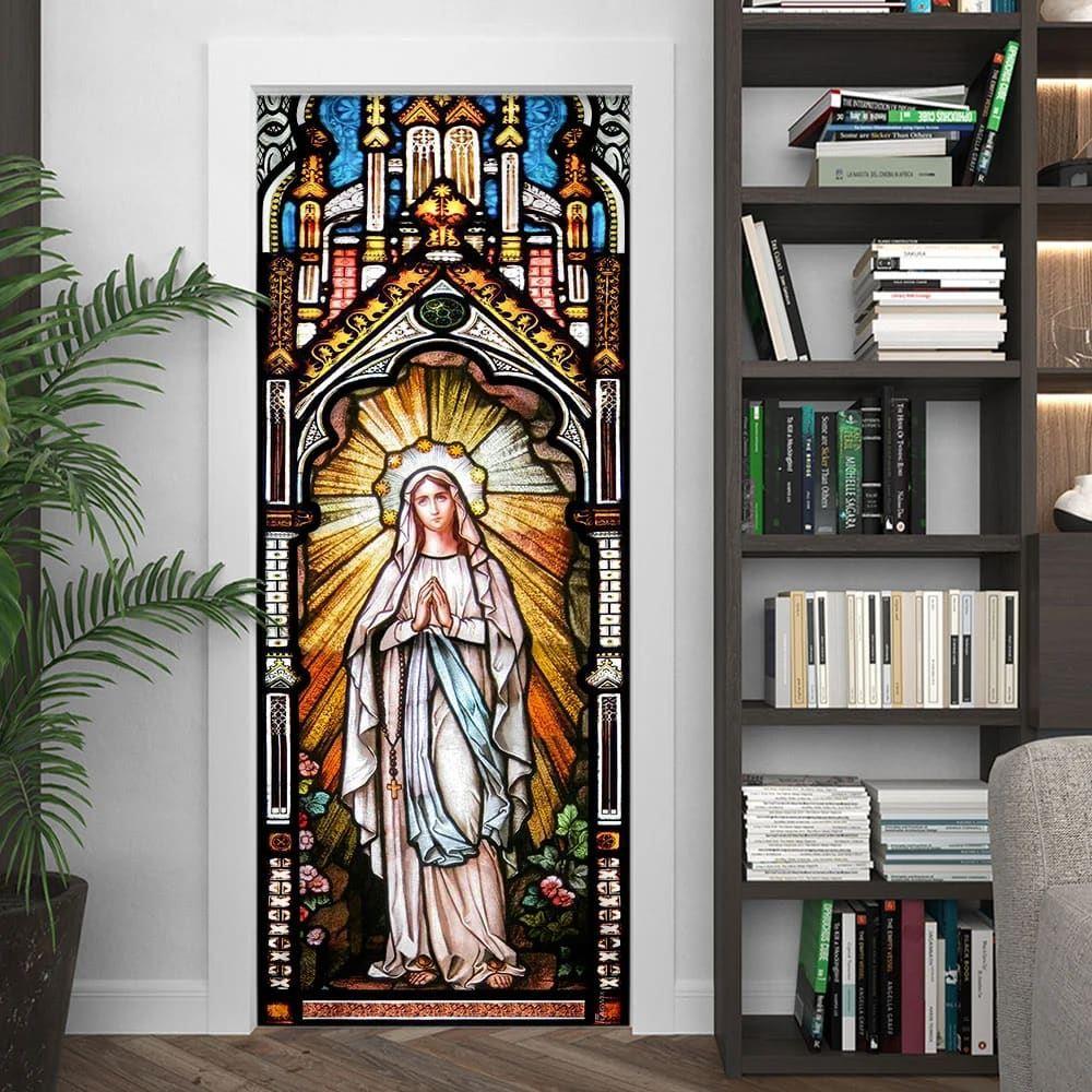 Holy Mary Stained Glass Door Cover, Gift For Christian Holy Mary Stained Glass Door Cover, Gift For Christian