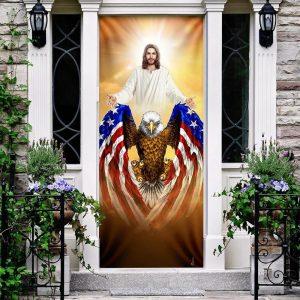 Jesus American Eagle Door Cover Christian Home Decor Gift For Christian 2 coziuw.jpg