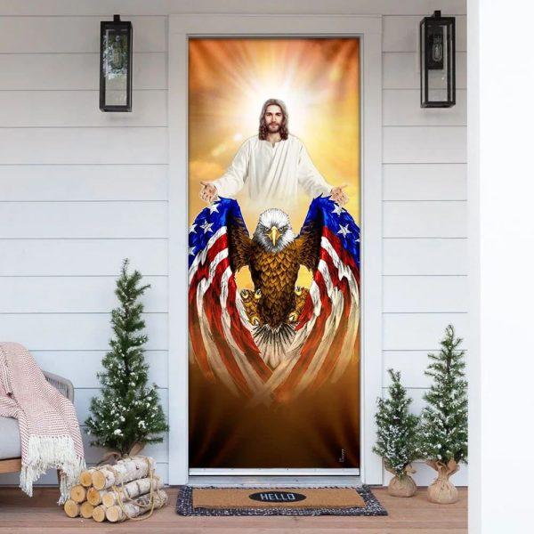 Jesus American Eagle Door Cover, Christian Home Decor, Gift For Christian