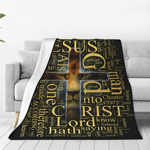 Jesus And Lion Christian Quilt Blanket, Christian Blanket Gift For Believers