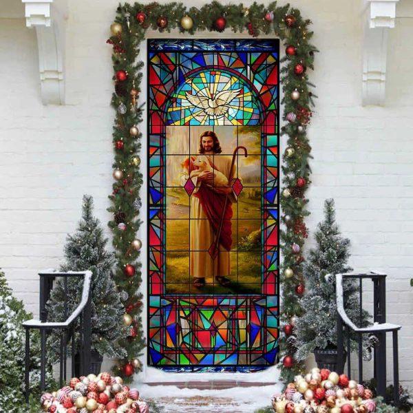 Jesus And The Sheep Door Cover, Christian Home Decor, Gift For Christian