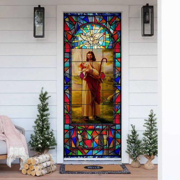 Jesus And The Sheep Door Cover, Christian Home Decor, Gift For Christian