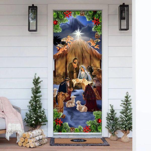 Jesus Borrn Door Cover Scenery, Christian Home Decor, Gift For Christian