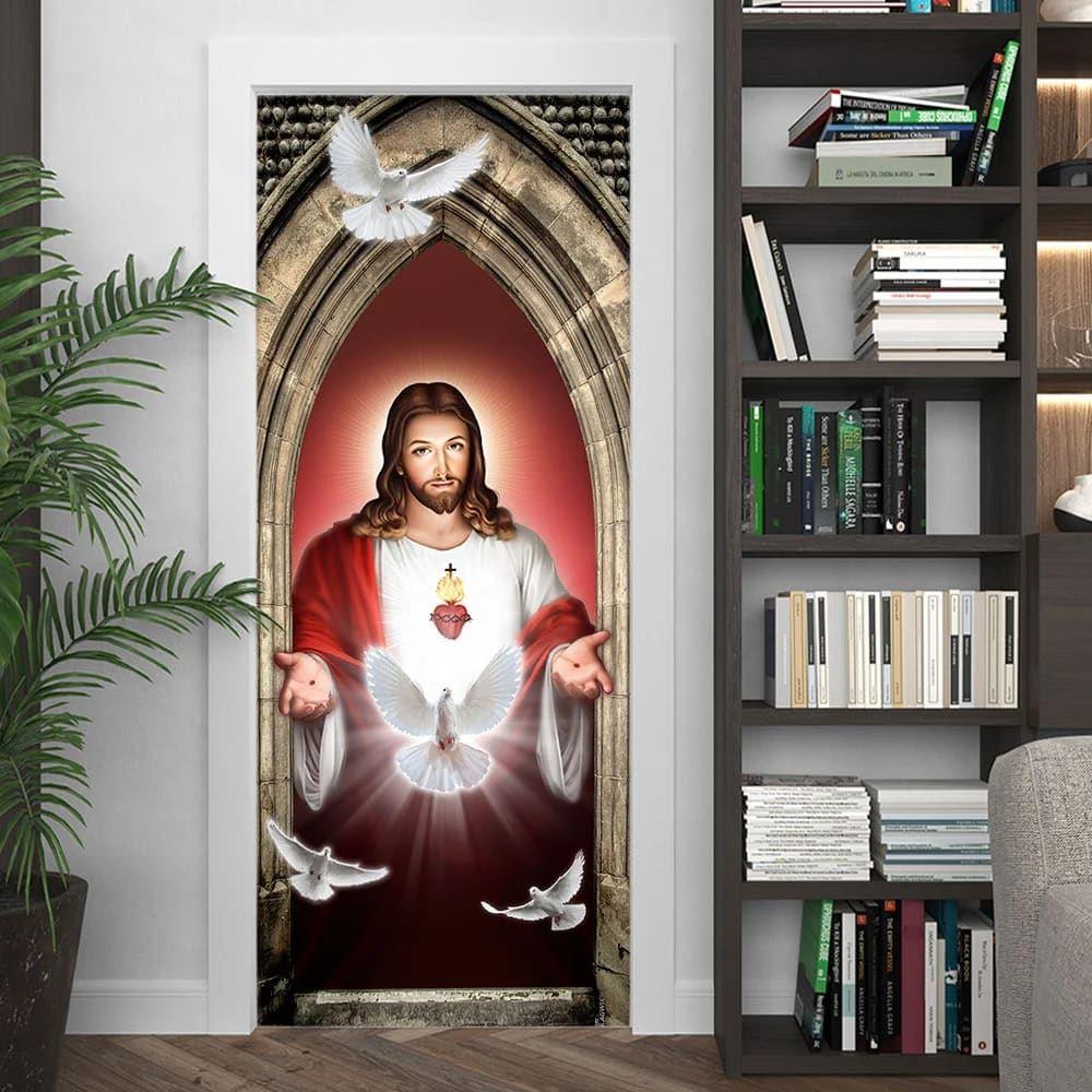 Jesus Christ Dove Holy Spirit Door Cover, Christian Home Decor, Gift For Christian