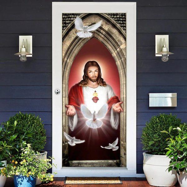 Jesus Christ Dove Holy Spirit Door Cover, Christian Home Decor, Gift For Christian