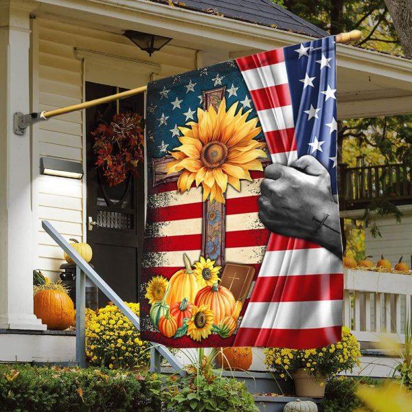 Jesus Christian Cross Thanksgiving Halloween Pumpkins Flag – Thanksgiving Flag Outdoor Decoration