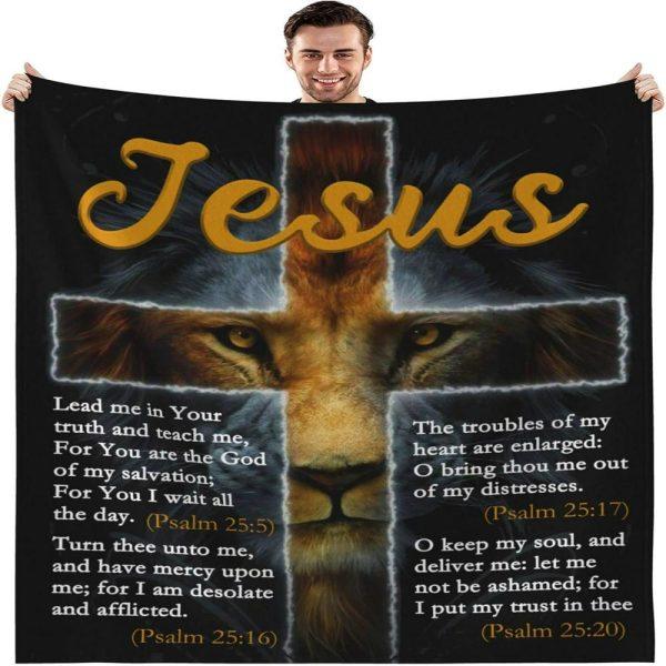Jesus Lion And Cross Picture Christian Quilt Blanket, Christian Blanket Gift For Believers
