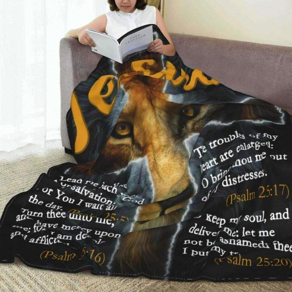 Jesus Lion And Cross Picture Christian Quilt Blanket, Christian Blanket Gift For Believers